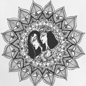 Spiritual Mandala Art: Lord Rama and Sita Drawing